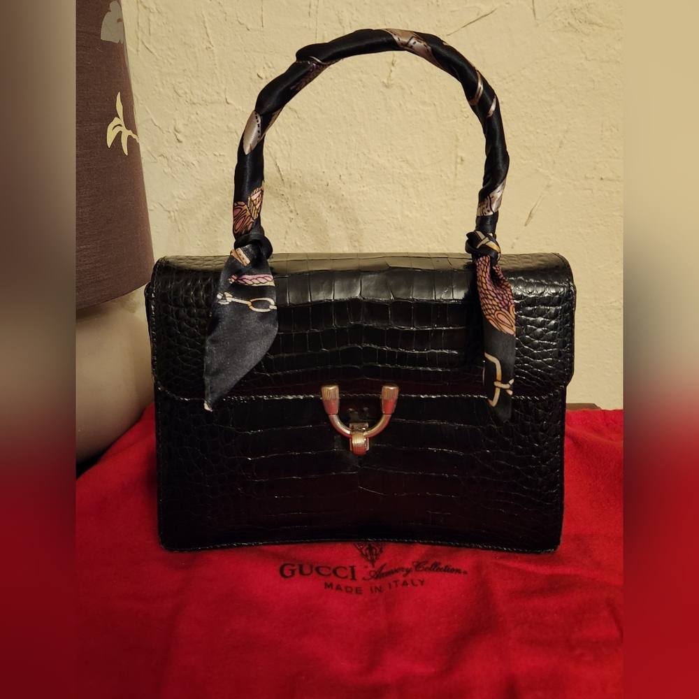 Gucci Vintage Crocodile Black Top Handle Purse - Picture 2 of 10